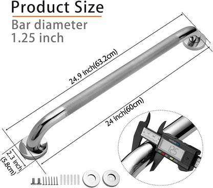 Shower Grab Bar, 2 Pack 24 Inch Bathroom Grab Bar, 304 Stainless Steel 1.25" Diameter Anti-Slip Handicap Grab Bar Support Shower Rail Senior Handrail Shower Safety Bar Handle