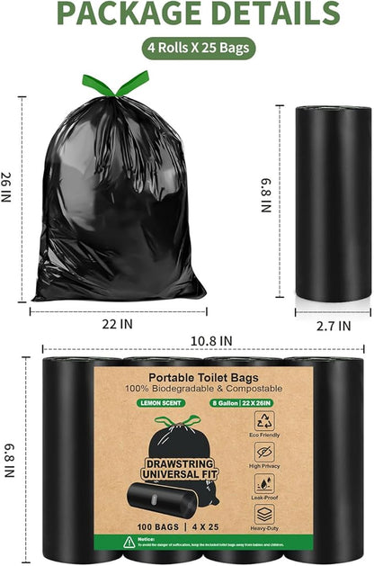 25 Portable Camping Toilet Bags Drawstring, 8 Gal Compost Bags for Potty Adults, Outdoor Waste Bag for 5 Gallon Bucket Bathroom Travel Backpacking