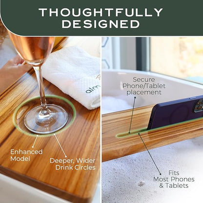 Fjord | Superior Teak Bathtub Tray Wood 29" for Small Tubs | Adjustable Wooden Bathtub Caddy | Sustainable Minimalist Bath Table Tray for Home Spa | by JapandiSpirit