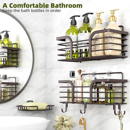 Yougai Shower Caddy 3 Pack, No Drilling Stainless Steel Hanging Shower Organizer Set, Strong Adhesive Shower Organizer for Bathroom Storage, Waterproof & Large Bearing Weight Organizer Shelf