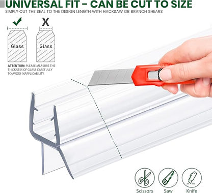Shower Glass Door Bottom Seal, 2PCS 36 Inch Ultra Clear PVC Seal Strip with Sweep for 1/4"(6mm) Thick Frameless Glass Door, to Stop Water Leakage