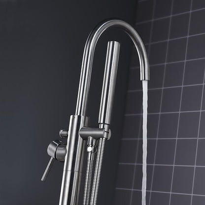 Freestanding Tub Filler Bathtub Faucet Brushed Nickel Floor Mount Single Handle Brass Faucets with Hand Shower