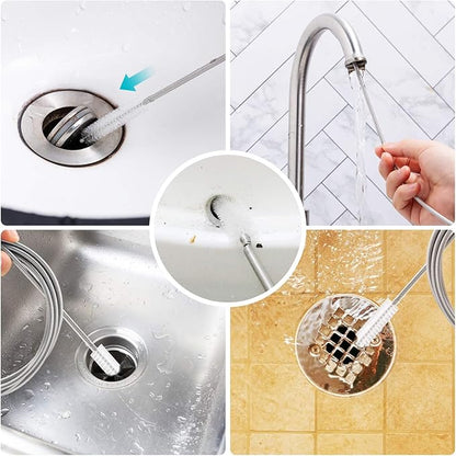 Extra-Thick Drain Brush with Stronger Spring 61-Inch Stainless Steel and Nylon Pipe Cleaner for Flexible, Curved & Slim Holes, Stronger Spring Version