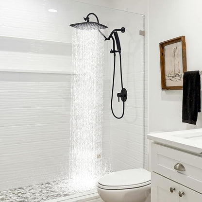 G-Promise All Metal 12 Inch Shower Head with Massage Mode Handheld, Rain Shower Head with Handheld Spray Combo, 3-Way Diverter with Pause Setting, 13 Inch Adjustable Extension Arm (Matte Black)