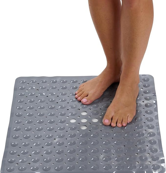 ENKOSI 21 x 21 inch Square Non-Slip Shower Mat – Anti-Slip Shower Mats for Inside Shower – Secure Grip for Shower Stall Floors – Quick-Dry with Drain Holes (21x21 Grey)