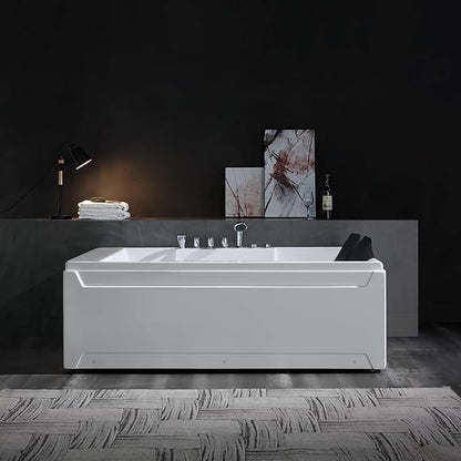 Empava 72" x 48" Whirlpool Tub, 2 Person Jetted Bathtub, Hydro Massage & Chromatherapy [ETL Certified], 3 Sided Apron, Acrylic , 1125 Watt, 110 Gallons, Left Drain