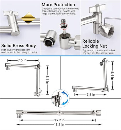 G-Promise All Metal 12 Inches Rainfall Shower Head with Handheld Spray Combo, 3 Settings Diverter, Adjustable Extension Arm with Lock Joints, 71 Inches Stainless Steel Hose (Brushed Nickel)