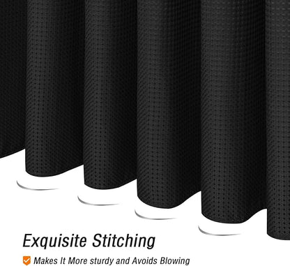 Gibelle Small Stall Shower Curtain 36 x 72, Narrow Half Waffle Weave Textured Fabric Shower Curtain for Bathroom, Water Repellent, Machine Washable, Black