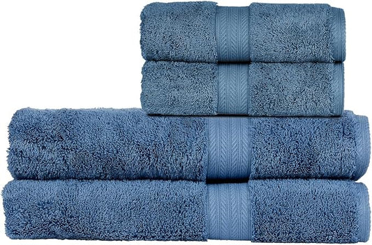 Christy Renaissance 4 Piece Blue Towel Set | 100% Egyptian Cotton | Luxury Bathroom Towels | Soft and Super Absorbent | 675 GSM | 2 Bath Sheet 2 Hand | Denim