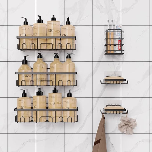 Adhesive Shower Caddy, Rustproof Bathroom Organizers and Storage, No Drilling Shower Shelves With Large Capacity