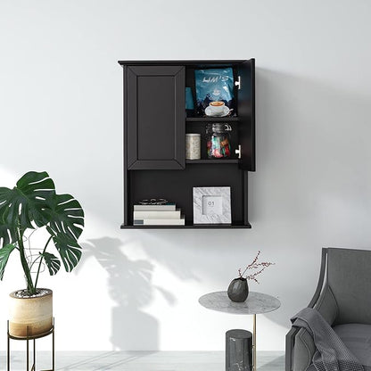 Black Bathroom Wall Cabinet 23x29 inch Wooden Bathroom Medicine Cabinet with 2 Doors and Adjustable Shelf, Wall Mounted Cabinet Over Toilet Storage Cabinet