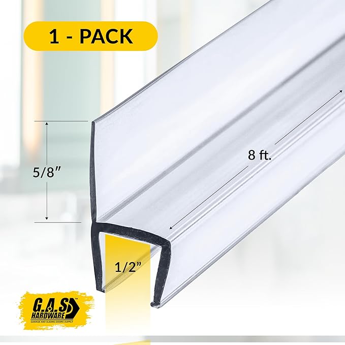 1/2" (12mm) Frameless Shower Door Seal – H-Type 8 Ft. (2.44m) Ultra-Clear Bottom & Side Drip Rail Sweep Strip, 1 Piece for Leak Protection, Water Control & Easy DIY Installation
