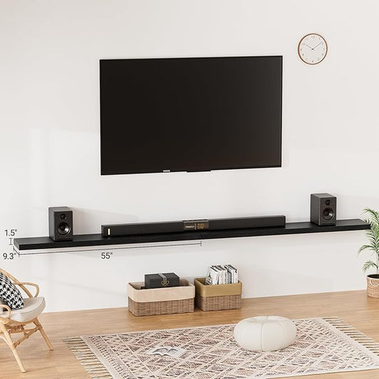 Heimlove 55 Inch Long Floating Shelves for Wall,9.3" Deep Black Floating Shelf Set of 2,Large Display Shelf & Storage Shelf,Wall Mounted Shelves for Bedroom Living Room Kitchen Office