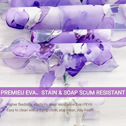 Clear Purple Floral Lavender Butterfly Shower Curtain, Plastic Transparent Cute Pretty Flower Decorative Aesthetic Shower Curtains for Bathroom, 72x78 Weighted Magnetic Shower Curtain Liner with Hooks