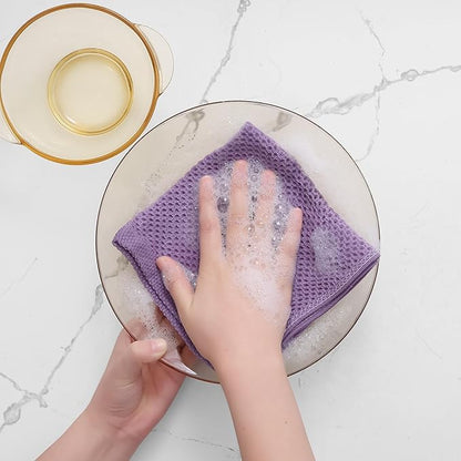 Homaxy 100% Cotton Waffle Weave Kitchen Dish Cloths, Ultra Soft Absorbent Quick Drying Dish Towels, 12 x 12 Inches, 12-Pack, Lavender