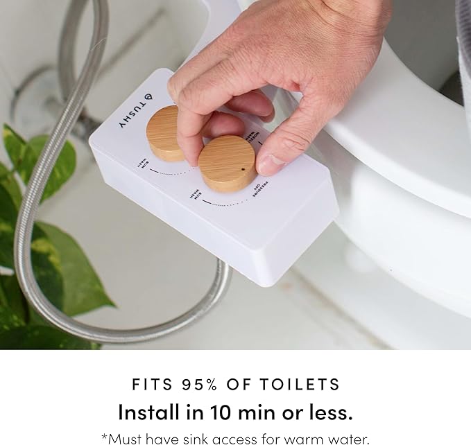TUSHY 3.0 Spa Cool to Warm Water Bidet Attachment. Easy Universal Toilet Seat Install, Requires Sink Connection for Temperature Control. Fresh Self Cleaning Clean Water (Pink/Bamboo)