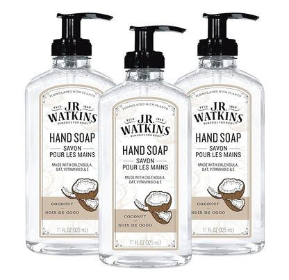J.R. Watkins Gel Hand Soap, 3 Pack of 11 Fl Oz, Coconut