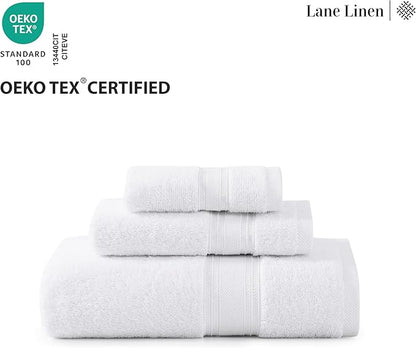 LANE LINEN Towel Set of 6 – 100% Mercerized Cotton, Zero Twist, 2 Large Bath Towel, 2 Hand Towels & 2 Wash Cloths, Quick Dry & Long-Lasting, Perfect for Family Bathrooms, Easy Care – White Towels