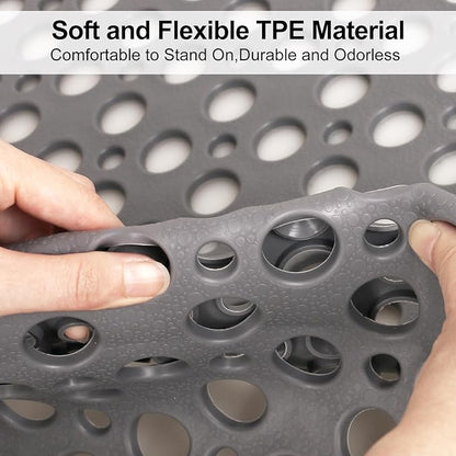 Anti Slip Shower Mat with Suction Cups,31.5x47.2 Inch Quick Drain TPE Non Slip Shower Mats for Inside Shower,Large Bath Mat for Shower Soft on Feet, Easy to Dry&Cut Machine Washable