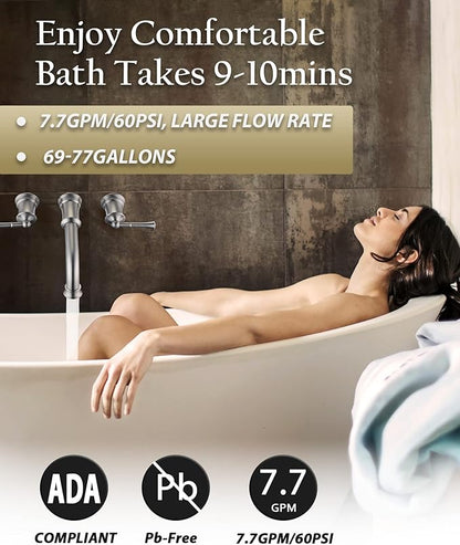 Wall Mount Tub Filler with Rough-in Valve, High Flow Brass Roman Tub Faucet 2 Handle Wall Mounted Bathtub Faucet 360° Swivel Spout, Brushed Nickel(B2306-BN)