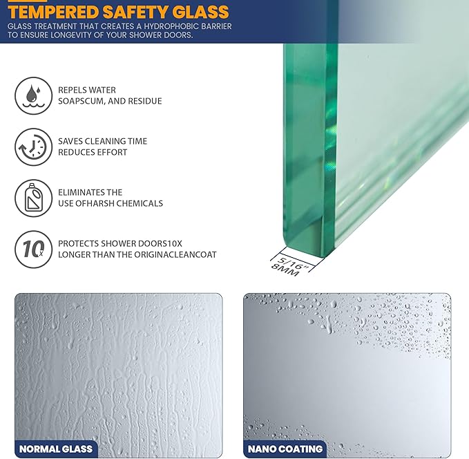 Glass Shower Door Screen, 34"" W x 74"" H Semi-Framed Fixed Shower Glass Door in Silver with 5/16""(8mm) Clear Tempered Glass Door, Simple Single Panel for Bathroom