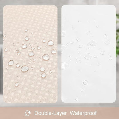 3 in 1 Stall Half Size Blush Pink Shower Curtain Set-36 W x 72 H, Modern Waffle Waterproof Fabric and PEVA Liner Set with Stainless Steel Hooks