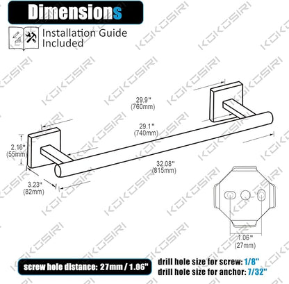 KOKOSIRI Towel Holder Bathroom Accessory Towel Bar for Bath Kitchen Necklace Holder 32 Inch Brushed Nickel Stainless Steel B4005BR-L32