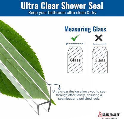 CBW Frameless Shower Door Side Seal Strip H-Type 180 Degree 72'' Length, Clear (1, 3/8'' Glass)