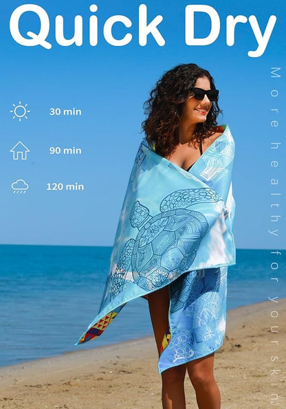 2 Pack Microfiber Lightweight Beach Towel Sand Free Quick Dry Absorbent Thin Compact Towels for Swimming Pool Camping Beach Accessories Large Easy Pack Travel Things for Vacation Essentials Gift