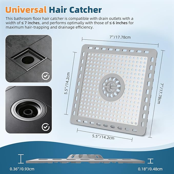 Hibbent 2 Pack Upgraded Shower Drain Hair Catcher, Shower Drain Cover for Bathroom Floor 6" Drain, Anti-Clogging Bathtub Drain Strainer, Stainless Steel Kitchen Sink Drain Strainer with Handle, Grey