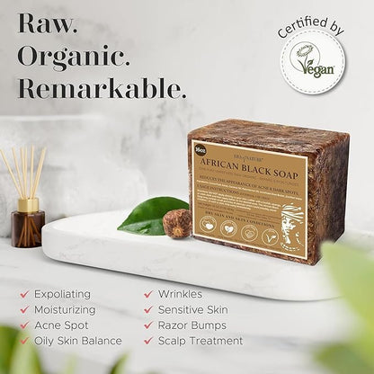 era of nature Best Raw ORGANIC AFRICAN BLACK SOAP, for Dry Skin and Skin Conditions. Pure & Natural Ingredients, Imported From Ghana - 2lb (32oz)
