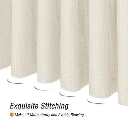 Gibelle Long Shower Curtain 72 x 78, Tall Waffle Weave Textured Fabric Shower Curtain for Bathroom, Water Repellent, Machine Washable, Ivory