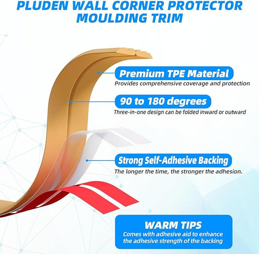 10FT Flexible Wall Corner Protector Moulding Trim, Peel and Stick Inside & Outside Wall Corner Guards Edge Protector,Self Adhesive Molding Trim Strip for Edge Ceiling