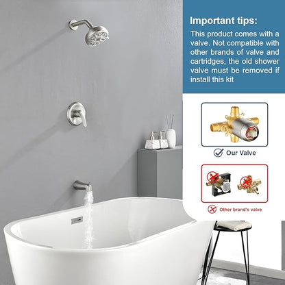 Tub Shower Faucet Combo Set Bathtub Faucet Set Shower System with Tub Spout Shower Tub Kit Shower Valve and Trim Kit Shower Fixtures Brushed Nickel