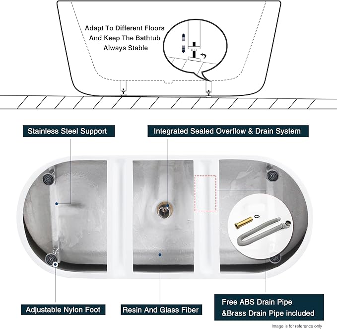 FerdY 67" Shangri-La Elite, Acrylic Freestanding Bathtub, Glossy White, Modern & Contemporary Design Soaking Tub with Brushed Nickel Pop-Up Drain and Minimalist Design Overflow, cUPC Certified