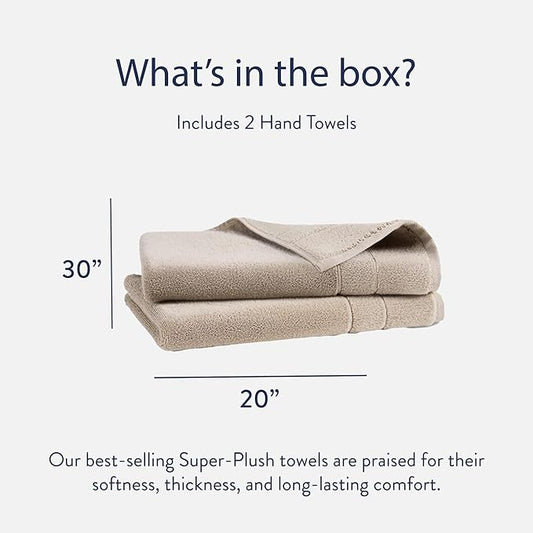 Brooklinen Super-Plush Turkish Cotton Hand Towels - Set of 2 - Cotton, 820 GSM, Highly Absorbent, Machine Washable, Perfect for Home & Bathroom (20" x 30", Driftwood)