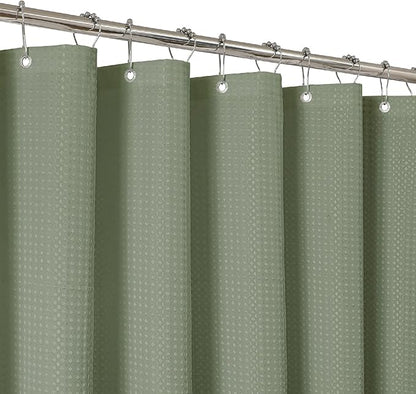 2-in-1 Waterproof Fabric Shower Curtain - No Separate Liner Needed, Hotel-Style Waffle Weave, Effortless Cleaning & Washable Bathroom Shower Curtain Set,72Wx78H,SageGreen