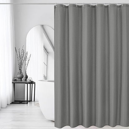 Gibelle Extra Long Shower Curtain 72 x 84, Tall Waffle Weave Textured Fabric Shower Curtain for Bathroom, Water Repellent, Machine Washable, Grey