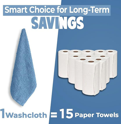 DAN RIVER 24 Pack Wash Cloths for Showering [12x12] - 100% Cotton Washcloths Premium Quality Flannel Face Cloths for Bathroom, Highly Absorbent and Soft Feel Wash Clothes, M Blue
