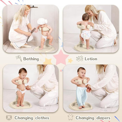 Baby Shower Stand, No-Assembly Baby Bath Stand with Enlarged Anti-Slip Base, Foldable Toddler Shower Standing Support, Soporte para Bañera de Bebe, Ideal Gift for Infant 6–36 Months (Brown)
