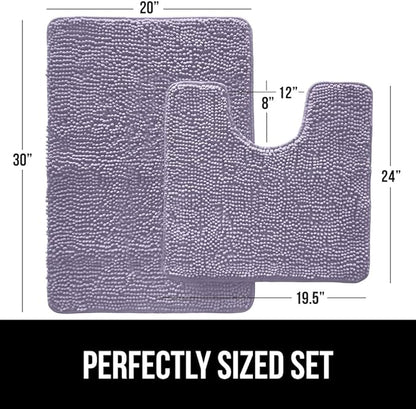 GORILLA GRIP Bathroom Rug Sets, Soft Chenille 2 Piece Area Rugs Set, Toilet Base Mat and 30x20 Carpet, Absorbent Microfiber Washable Mats Dry Quickly, Home Décor and Bath Room Accessories, Lt Purple