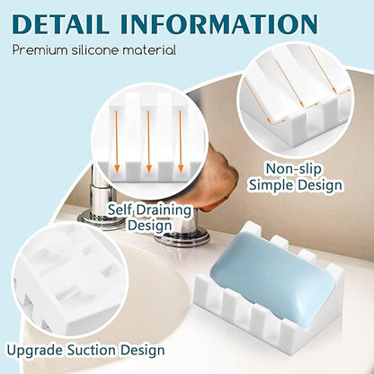 Silicone Soap Dish for Bar Soap Holder for Shower Bathroom Self Draining Waterfall Drying Tray Keep Soap Bars Dry Clean & Easy Cleaning (Black White, 2)