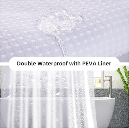 LaCyan 3 in 1 Waterproof Waffle Weave Shower Curtain and Clear Liner Set with 12 Stainless Steel Hooks Double Sided for Bathroom 72 Inches Heavy Duty Polyester Fabric Shower Curtains 72x72