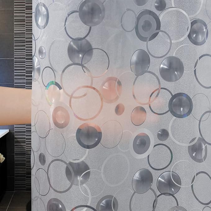 AooHome 96 inch Long Shower Curtain Liner - EVA 3D Circle Pattern Design Bathroom Shower Curtain with Hooks, 5 Bottom Magnets, 10G Heavy Duty, Water Repellent, Semi Transparent, 72x96 Inch