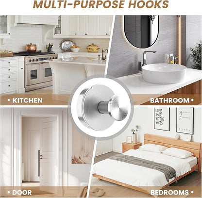 BKV Suction Cup Hooks for Glass Window,Removable Shower Hooks for Inside Shower,Metal Towel Hooks for Bathrooms,4 Pack(Silver)
