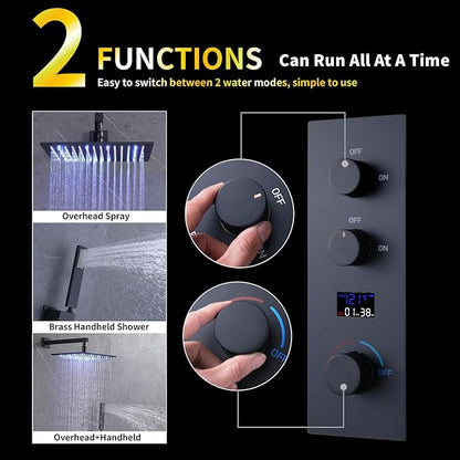 AYIVG 2 Way Pressure Balance Shower Diverter Mixing Valve Kit Digital Display Temperature Shower Valve Brass Matte Black Shower Rough-in Mixer Valve Concealed Shower Flow Control Replacement Valve