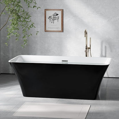 67" Acrylic Freestanding Bathtub - Glossy Black Rectangle Soaking Tub with Chrome Overflow & Drain Kit, CUPC Certified