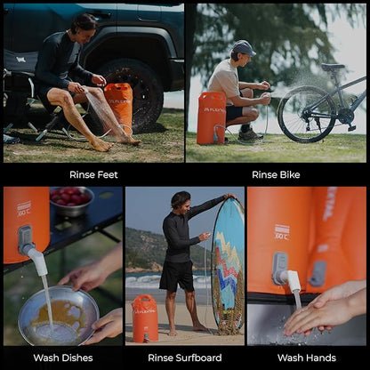 FLEXTAILGEAR Camping Shower Bucket with Built-in Electric Pump, Portable Camp Shower, 5 Gallons Rechargeable Pressure Outdoor Shower Bag, Large Water Inlet