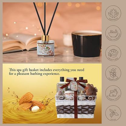 Coconut Almond spa kit, Bath and Body Gift Basket Christmas Gifts for Women & Men Spa Gift Basket,16 Pcs Bath Gift Set With Fragrant Lotion, Home Spa Luxurious Bath Body Oil, Diffuser & More