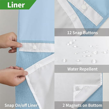 No Hooks Needed Linen Textured Shower Curtain with Snap-in Fabric Liner Set,Hotel Luxury Decor Waterproof Shower Curtains for Bathroom with Mesh Top Window,Washable,71Wx74H,Fog Blue